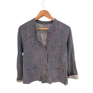 Babette Womens Gray Linen Button-Up Jacket Size P